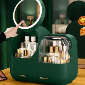 Makeup Storage Organizer Box with Led Lighted Mirror